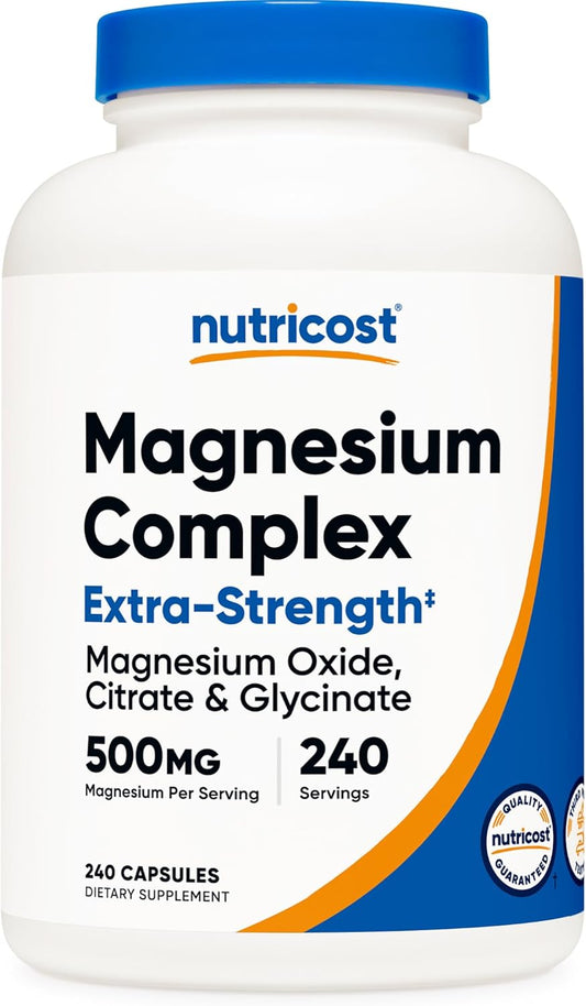 Nutricost Magnesium Complex Extra Strength 500mg, 240 Capsules, Gluten Free | Magnesium Oxide, Citrate, and Glycinate, GMO-Free