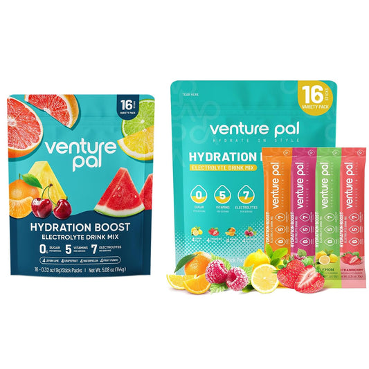 Venture Pal Sugar Free Electrolyte Drink Mix Bundle – Daily IV Hydration Packets with 7 Electrolytes & 5 Vitamins | Rapid Rehydration for Energy, Recovery & Wellness | Keto, Vegan, Non-GMO