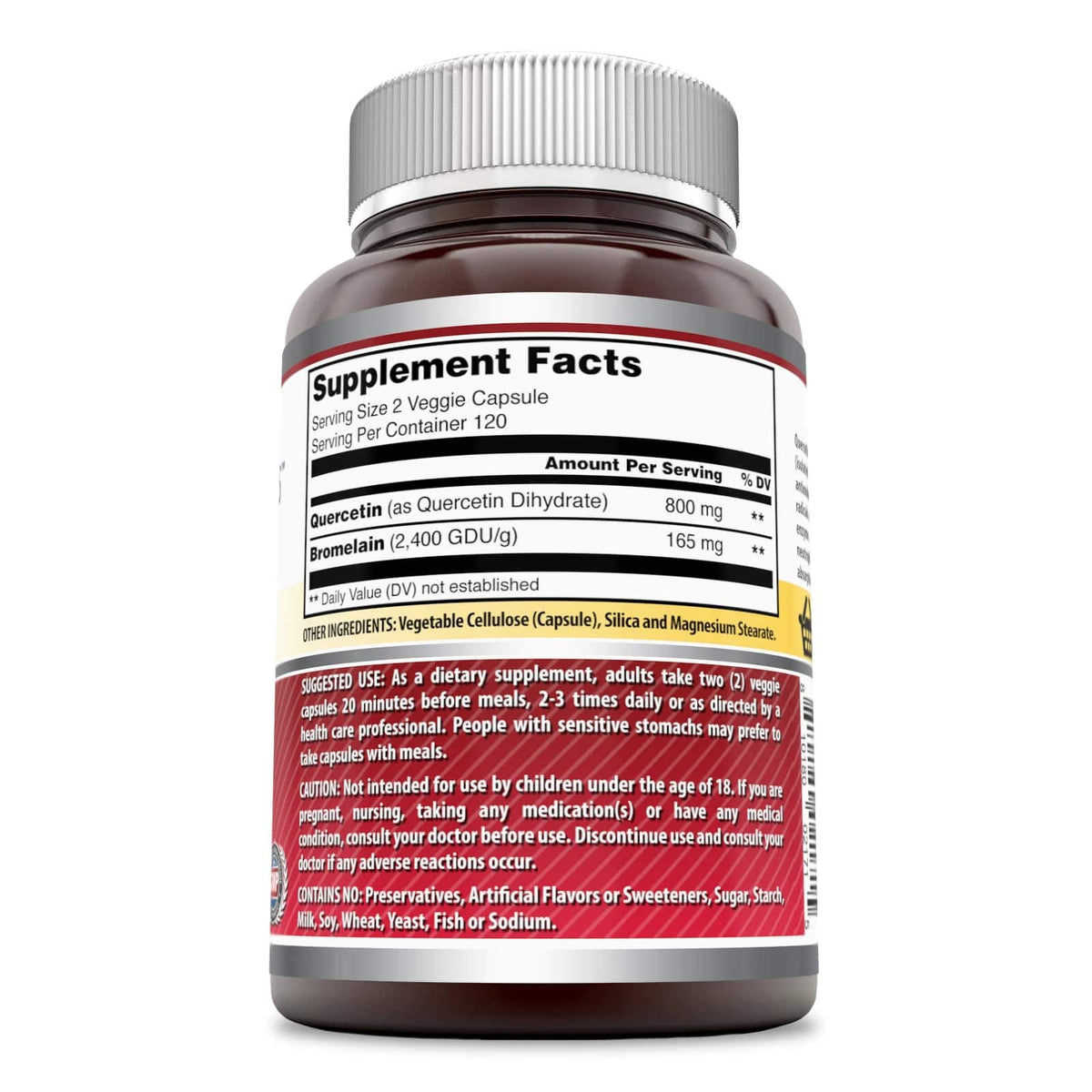 Amazing Formulas Quercetin 800mg with Bromelain 165mg, 120 Veggie Capsules Supplement | Non-GMO | Gluten Free | Made in USA