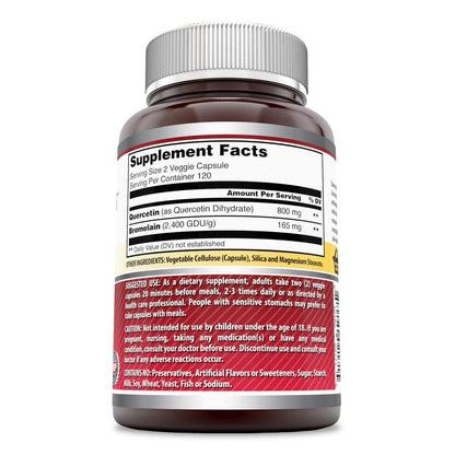 Amazing Formulas Quercetin 800mg with Bromelain 165mg, 120 Veggie Capsules Supplement | Non-GMO | Gluten Free | Made in USA
