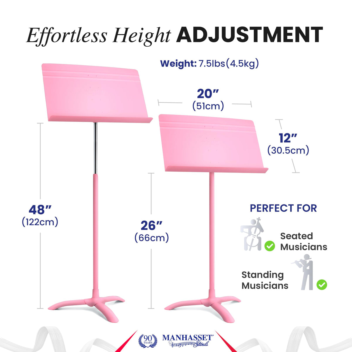 Manhasset Music Stand for Sheet Music - 48 Symphony Model - Long Lasting, Durable Manhasset Stand - Adjustable Height - 26" to 48" - Made in the USA