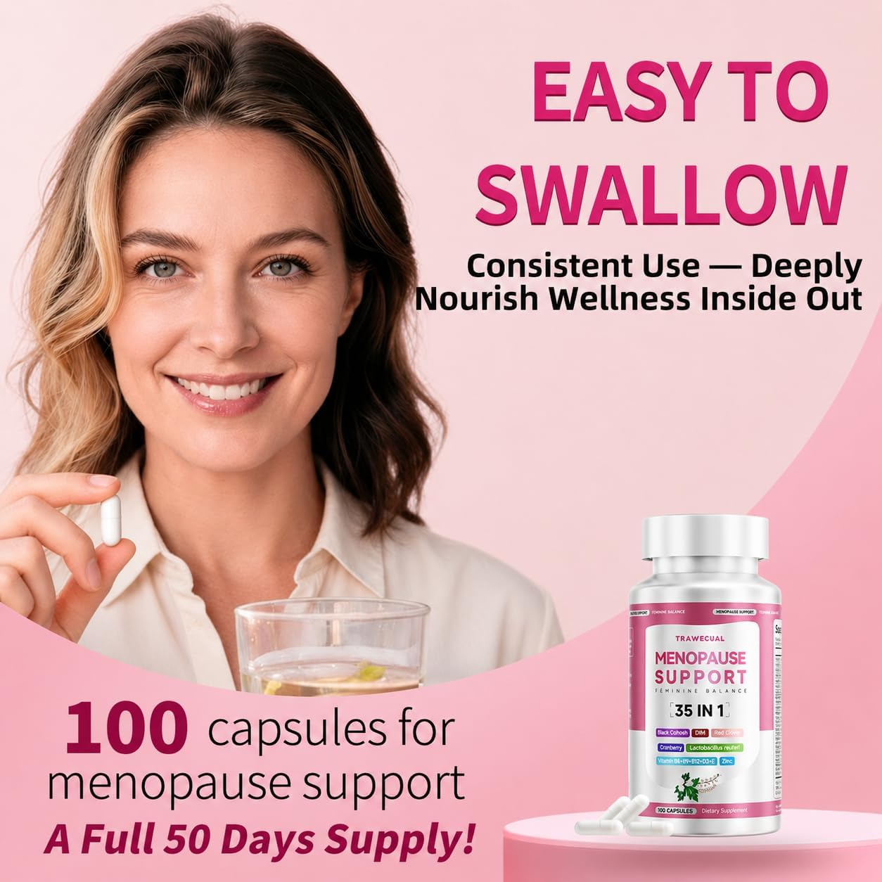 Menopause Supplements For Women, 400mg Black Cohosh 200mg DIM, 100 Capsules | 35-in-1 with Dong Quai, Ashwagandha, Red clover & Probiotics, Hormone Balance, Hot Flashes, Night Sweats & Menopause Support