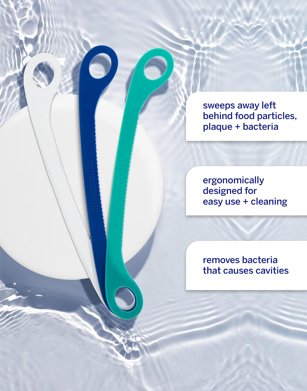 Supersmile Ripple Edge Tongue Cleaner, Reusable Scraper, 3-Pack