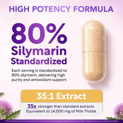 USDA Organic Milk Thistle | 80% Silymarin Flavonoids | 35:1 Extract | 120ct