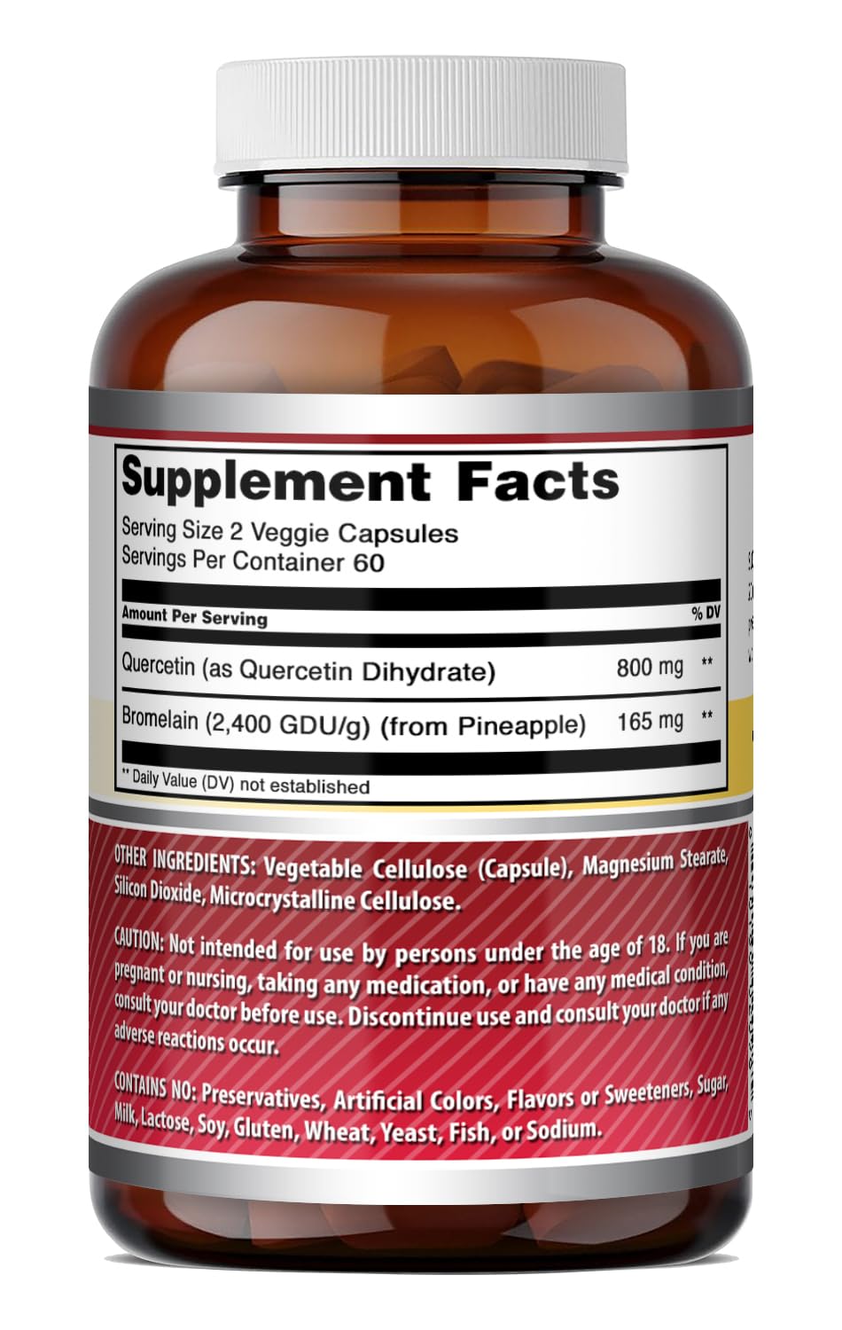 Amazing Formulas Quercetin 800mg with Bromelain 165mg, 120 Veggie Capsules Supplement | Non-GMO | Gluten Free | Made in USA