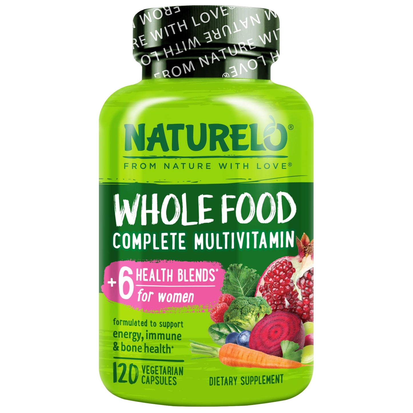 NATURELO Whole Food Multivitamin for Women - with Vitamins, Minerals, & Organic Extracts - Supplement for Energy and Heart Health - Non GMO - 120 Vegan Capsules