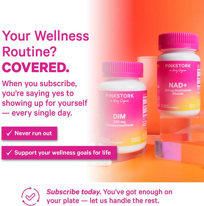 Pink Stork NAD+ Supplement for Women Over 30, 30 Capsules | 500 mg Nicotinamide Riboside NR, Clinically Studied Pure NMN Powder, Brain, Energy, + Cellular Skin Health Support