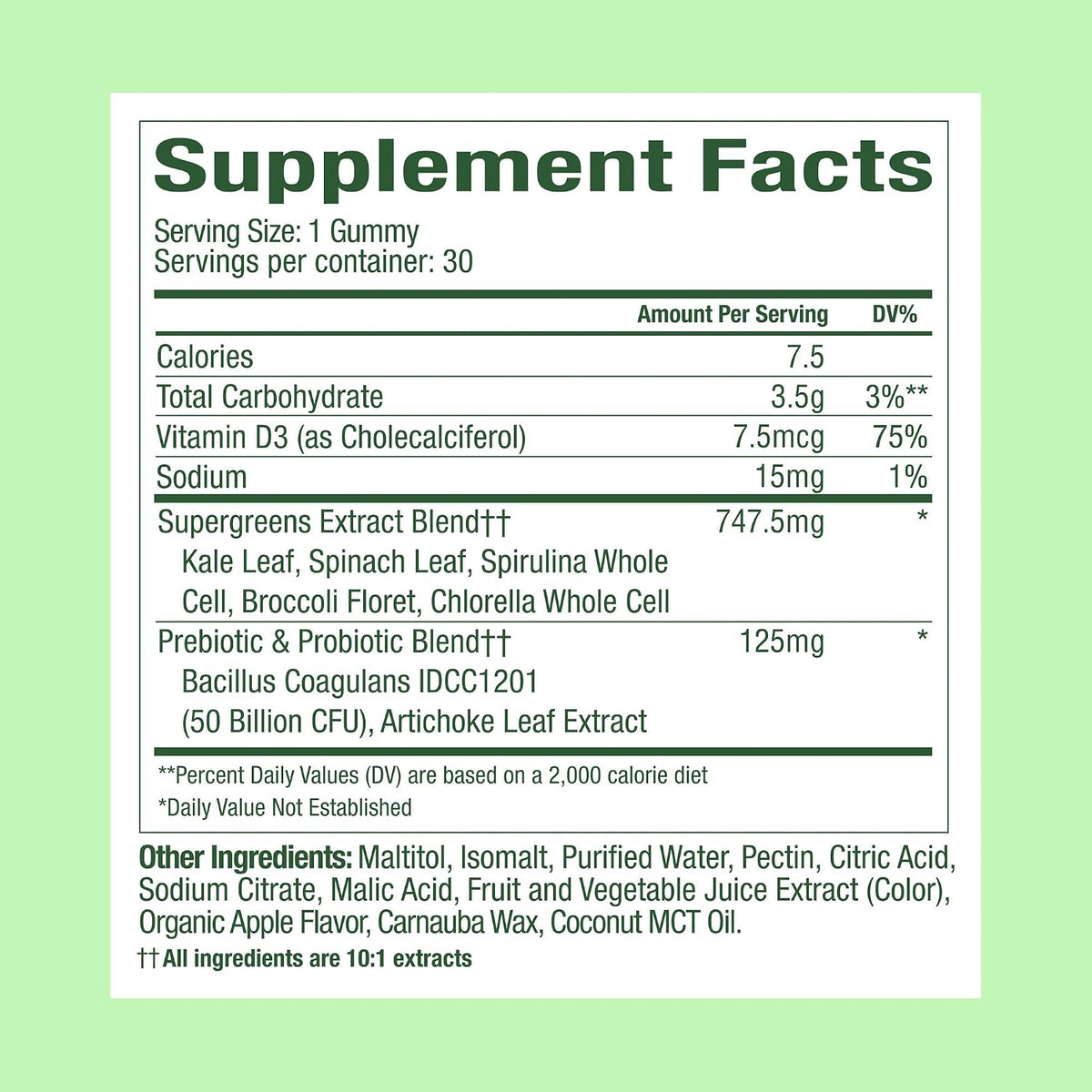 Plant People WonderGreens Kids Super Veggie Gummies, Green Apple, 30 Count