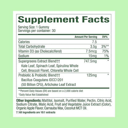 Plant People WonderGreens Kids Super Veggie Gummies, Green Apple, 30 Count