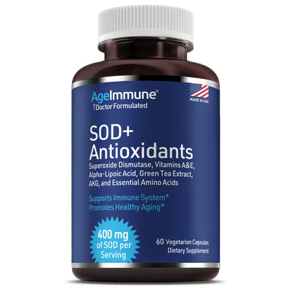 SOD Antioxidants Complex Healthy Aging Supplement - 400mg of Superoxide Dismutase - Alpha Lipoic Acid - Green Tea Extract - L-Arginine - Lysine - AKG - Vitamins A and E for Immune Support-120 Capsules