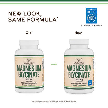 Magnesium Glycinate 400mg | 180 Capsules | Sleep, Muscle, & Heart Support | Vegan, Third Party Tested, Gluten Free, Non-GMO, by Double Wood Supplements