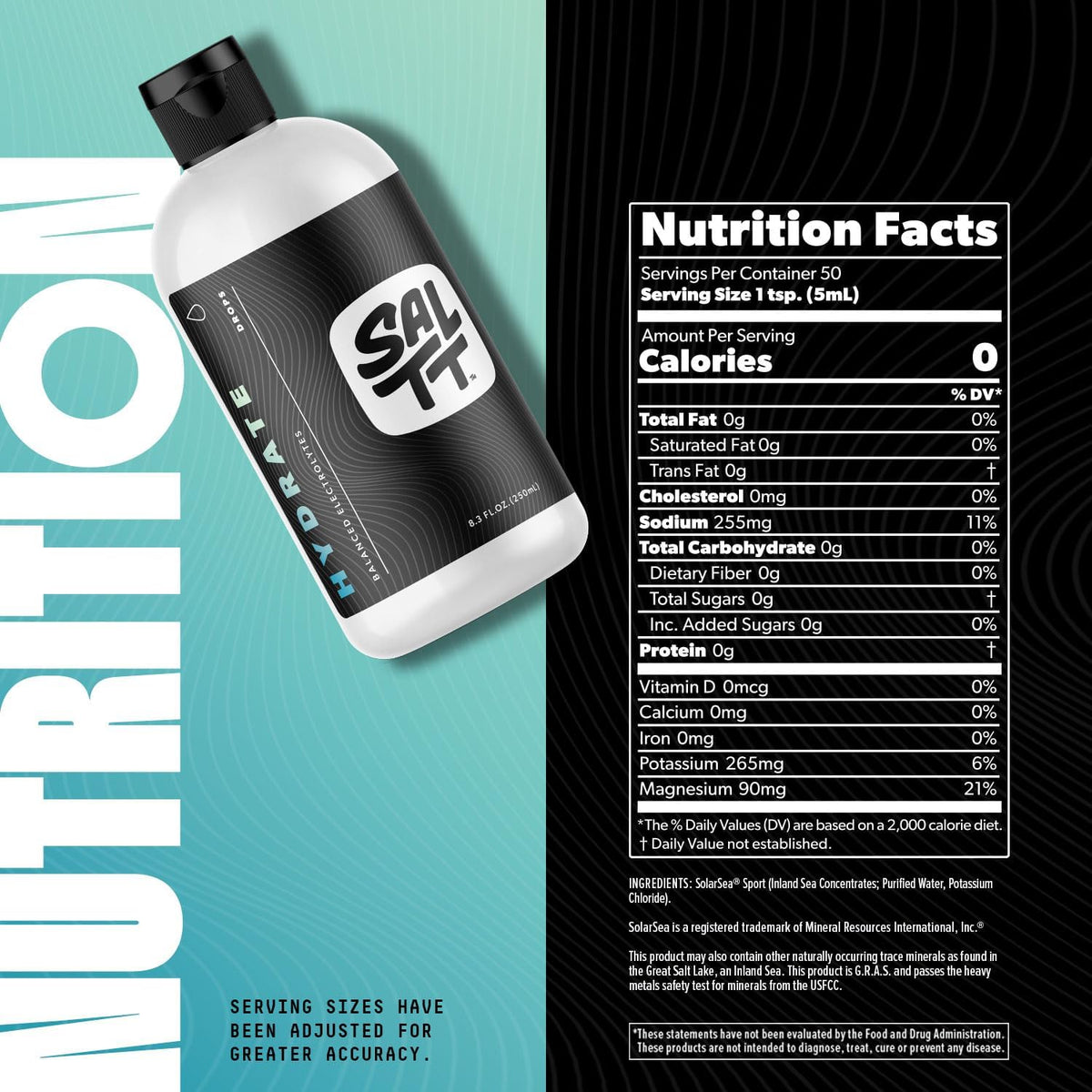 SALTT Hydrate Electrolyte Drops, Unflavored, Refill Size, 8.3 oz