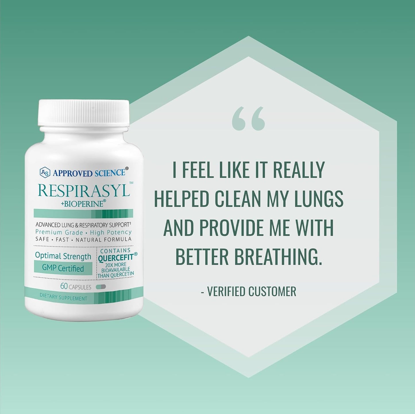Approved Science® Respirasyl - Lung and Respiratory Support - with Quercefit, Vitamins A,C,D, BioPerine - 3 Month Supply - Made in the USA