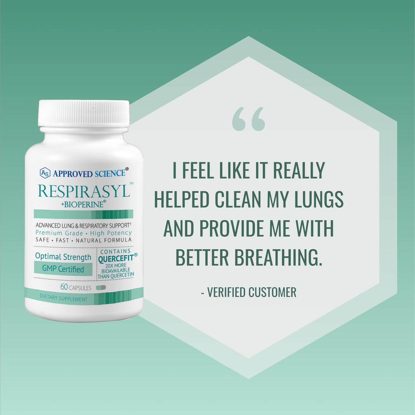 Approved Science® Respirasyl - Lung and Respiratory Support - with Quercefit, Vitamins A,C,D, BioPerine - 3 Month Supply - Made in the USA
