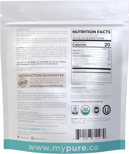 Psyllium Husk Powder Organic Certified - Finely Ground Whole Psyllium Husk Organic Fiber Powder for Baking Smoothies & More - Vegan Gluten Free Non-GMO & Filler Free Soluble Fiber (66 Servings)