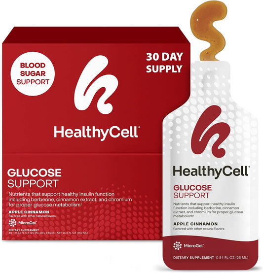 Healthycell Glucose Support Supplement to Support Balanced Blood Sugar | Berberine, Cinnamon & Chromium for Healthy Insulin Function & Proper Glucose Metabolism - 30 Gel Packs, Apple Cinnamon Flavor