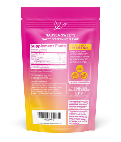 Pink Stork Organic Peppermint Sweets, Peppermint, 30 Candies | Morning Sickness Support, Motion Sickness Support, Added Vitamin B6, 1st Trimester Pregnancy Must Haves, Wrapped
