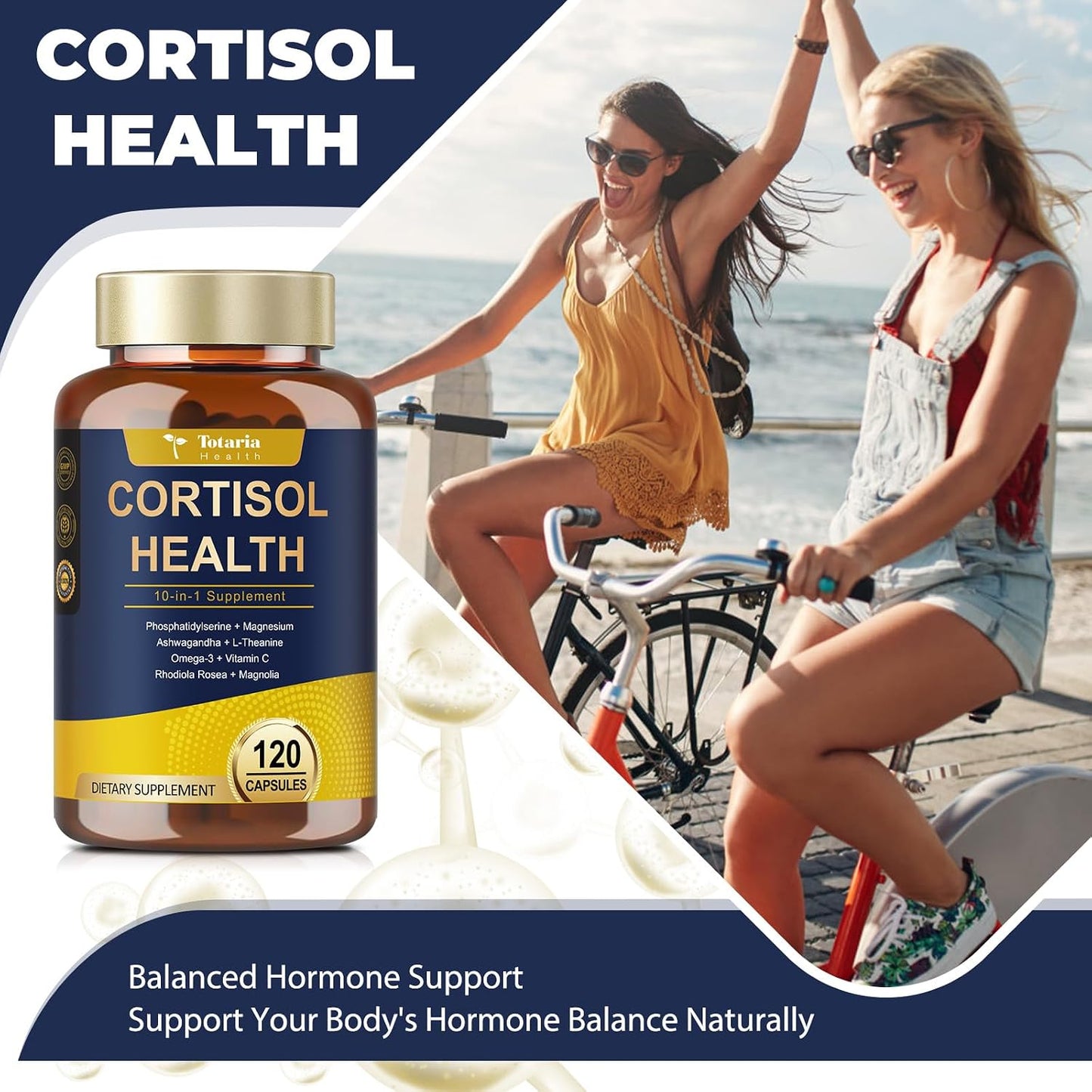 Totaria Cortisol Supplement with Ashwagandha,Magnesium,Rhodiola Rosea,L Theanine,Hormone Balance for Women 120 Vegan Capsules (Pack of 1)