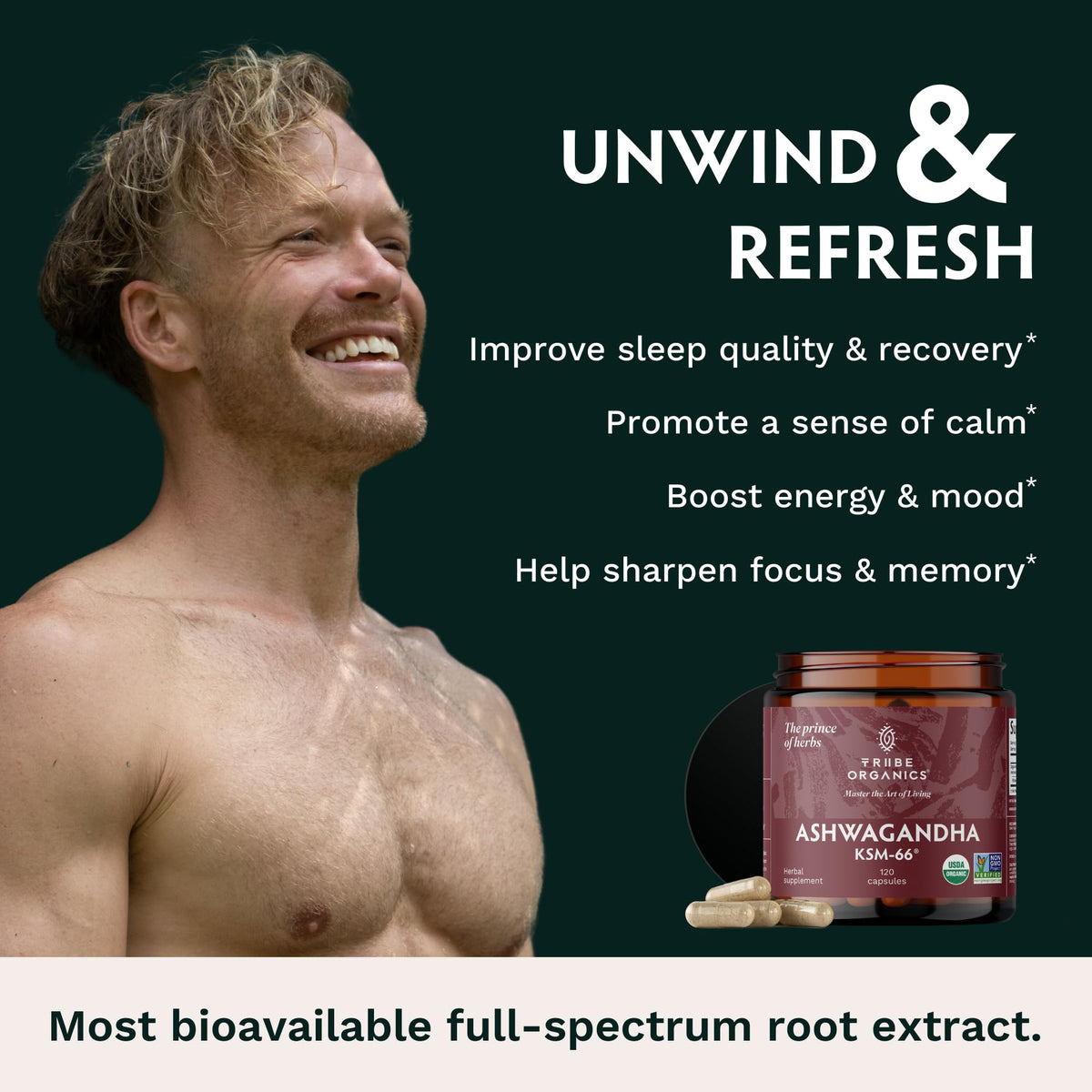 TRIBE ORGANICS Ashwagandha KSM 66 Pure Organic Root Powder Extract Ayurvedic