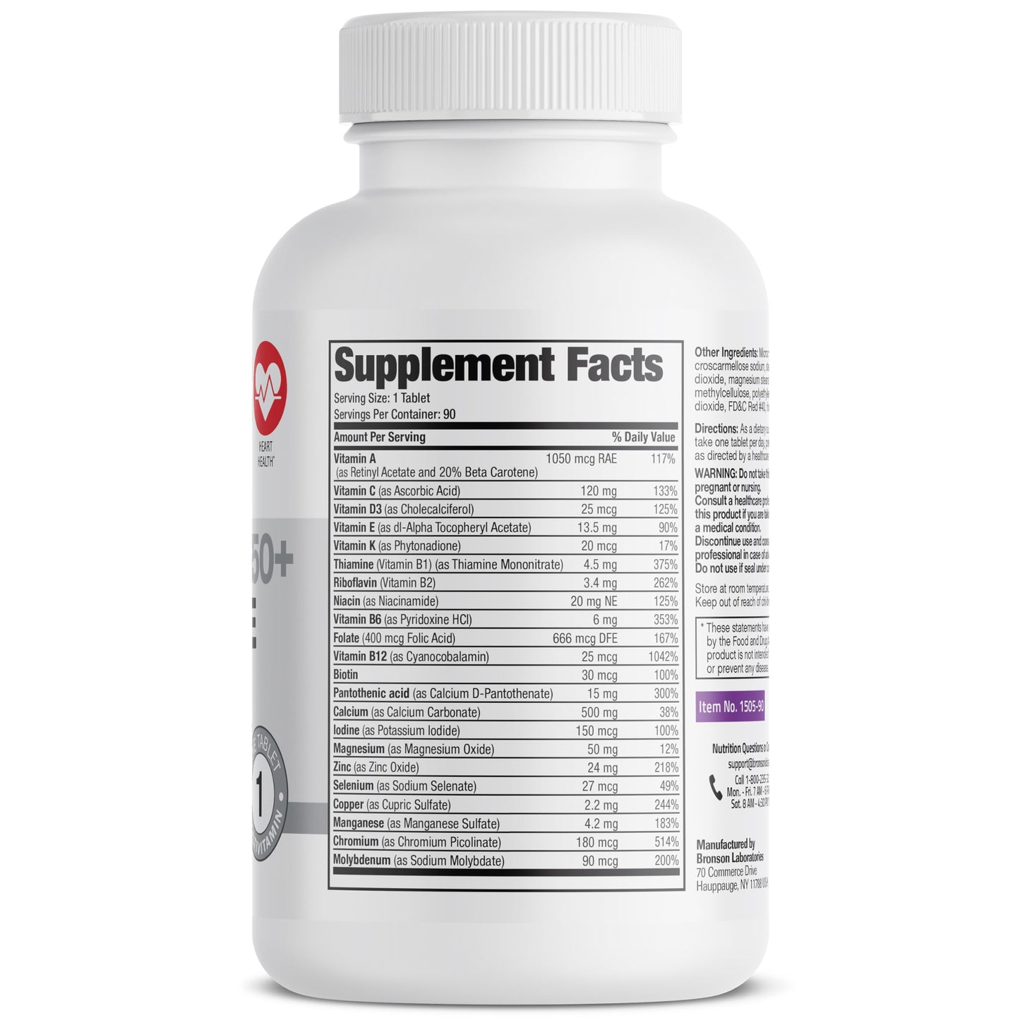 Bronson ONE Daily Women 50+ Complete Multivitamin Multimineral, 180 Tablets | Once-Daily, Targeted Nutrition For Active Women Over 50, Non-GMO, Gluten-Free, Soy-Free