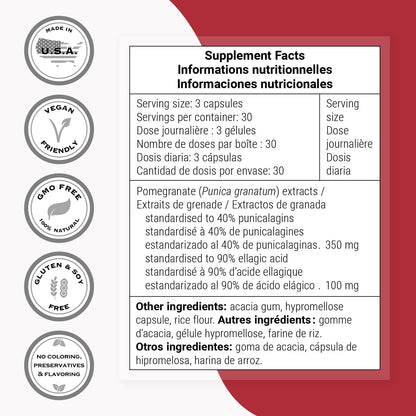 Supersmart - Double Pomegranate (High Strength) - 90% Ellagic Acid & 40% Punicalagins - Pomegranate Extract Supplement - Advanced Antioxidant | Non-GMO & Gluten Free - 90 Vegetarian Capsules