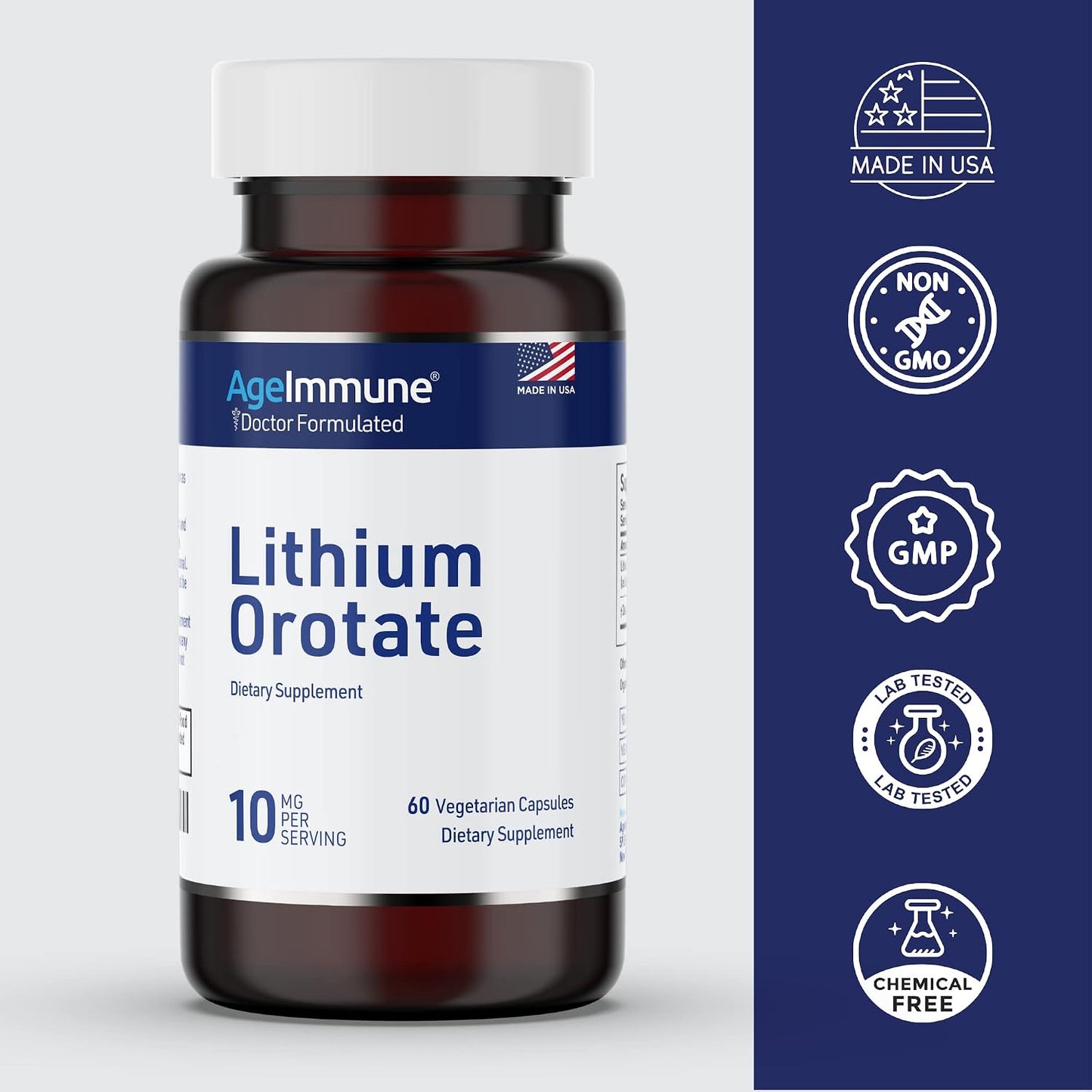 Lithium Orotate 10mg per Capsule - 60 Vegetarian Capsules. Memory and Emotional Wellness Support - Magnesium Stearate Free - 2 Months Supply of Lithium Supplement.