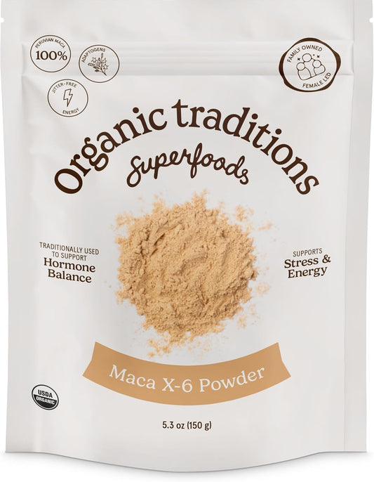 Organic Traditions Maca X 6 Powder, Maca Root Black Red and Yellow, Traditionally Used in Peru for Vitality and Daily Energy, Concentrated Superfood for Daily Wellnes for Men and Women, 150g / 5.3oz