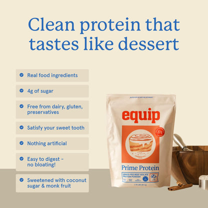 Equip Prime Chocolate Protein Powder - Gut-Friendly, No Sugar Protein Shake Powder with Grass-Fed Beef & Natural Collagen - Rich & Creamy Mix - 21g Per Serving - Whey & Dairy-Free (30 Scoops)