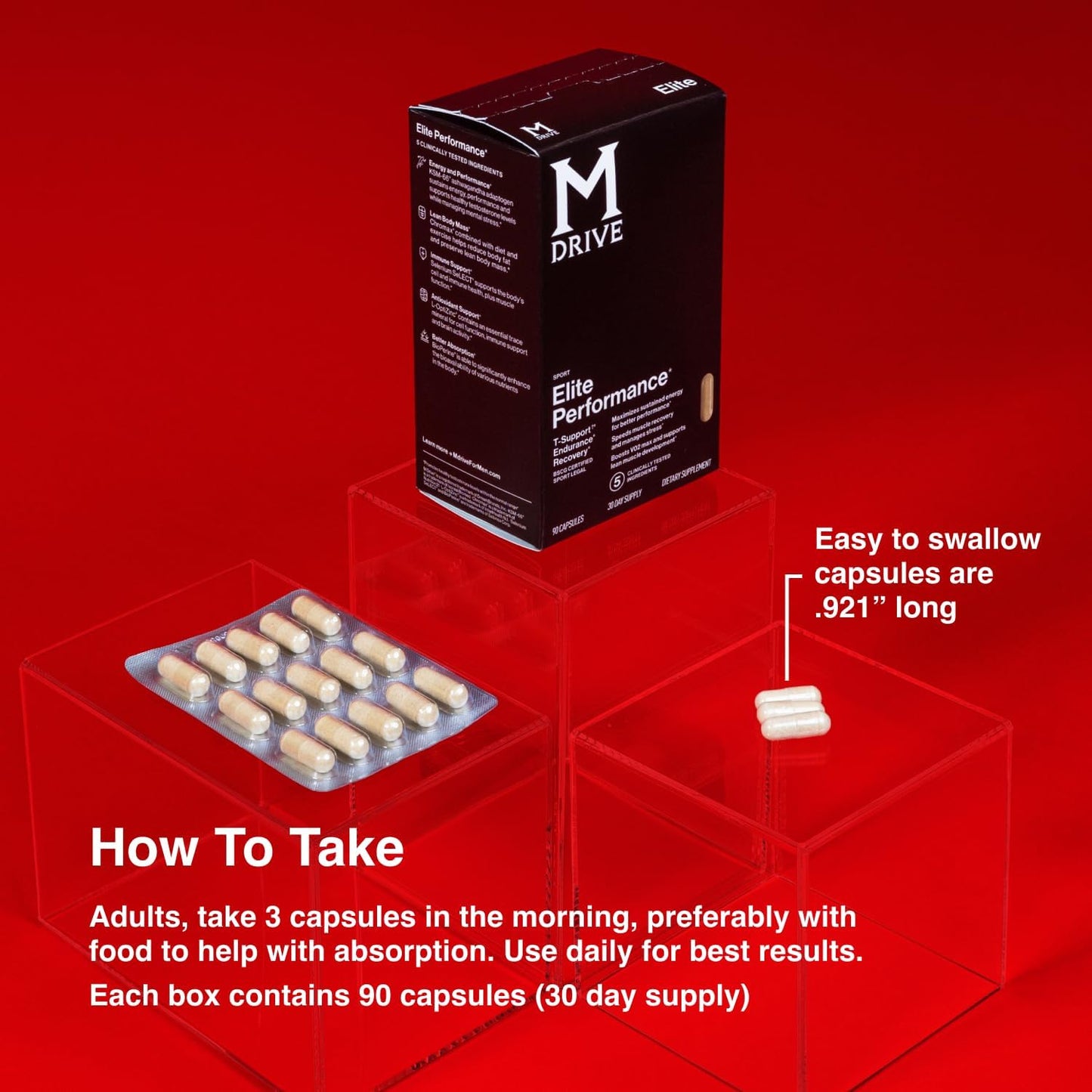 Mdrive Elite Testosterone Booster & Performance Support for Men, 90ct | Supports Immune Health, Energy, VO2Max, Recovery, Stress Relief, Lean Muscle, KSM-66 Ashwagandha, DIM, Fenugreek