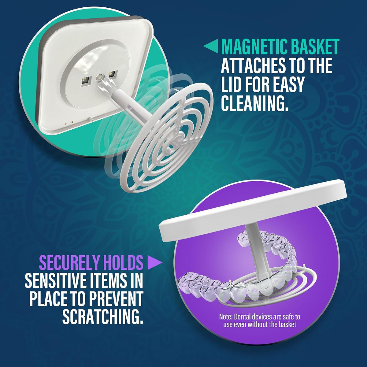 Ultrasonic Retainer Cleaner Machine, 48kHz, Dental Pod with 3 Modes, 200ml
