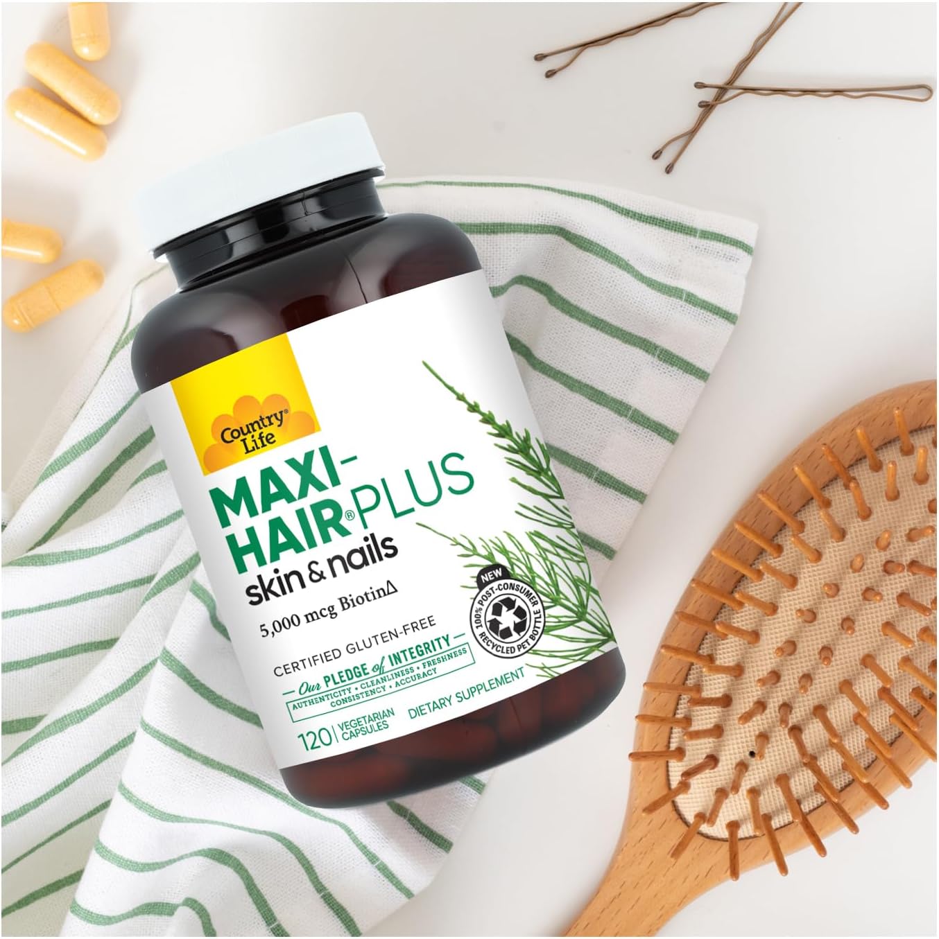 Country Life Maxi-Hair Plus Hair Skin & Nails Vitamin, 5,000 mcg Biotin, 120 Vegetarian Capsules, Gluten Free