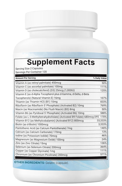 Micro Ingredients Pure Methylated Multivitamin, 240 Capsules | 19-in-1 Formula with Vitamins C, D, B12, Folate, Magnesium, Zinc & More | Filler Free, Non-GMO