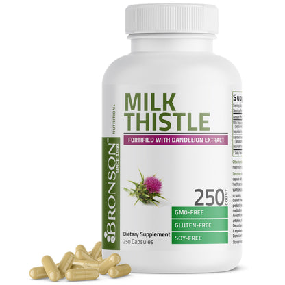 Bronson Milk Thistle Silymarin Marianum & Dandelion Extract, 120 Capsules | 2-in-1 Liver Cleanse, Health, Detox & Antioxidant Support, Non-GMO, Gluten-Free, Soy-Free