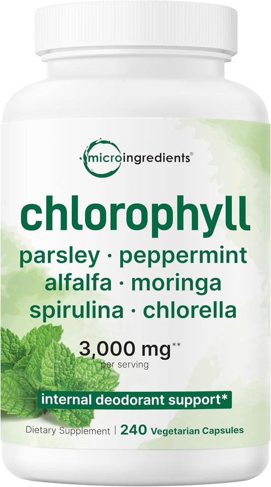 Micro Ingredients Chlorophyll Super Greens Complex | 240 Veggie Capsules with Parsley, Moringa, Spirulina, Chlorella, & More | Gluten-Free, No Additives