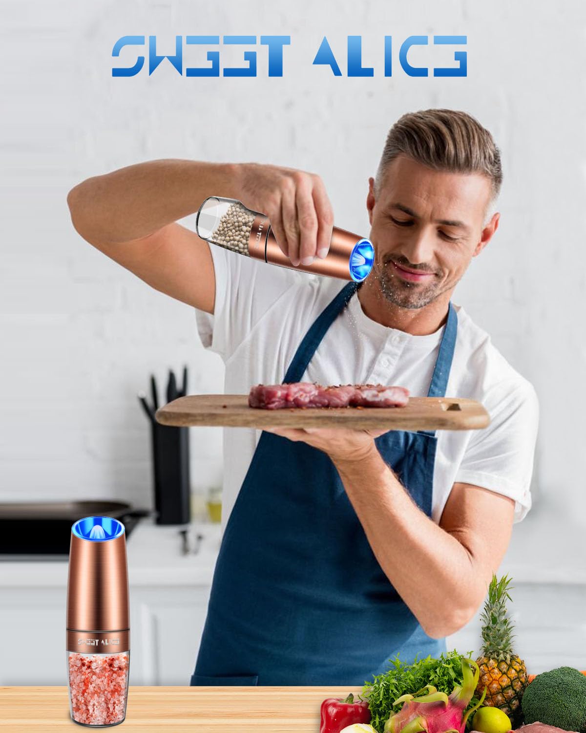Gravity Electric Pepper and Salt Grinder Set, Adjustable Coarseness, Battery Powered