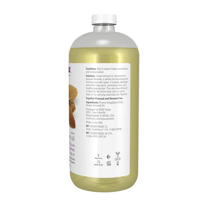 NOW Foods Solutions, Sweet Almond Oil, 100% Pure Moisturizing Oil, Promotes Healthy-Looking Skin, Unscented Oil, 16-Ounce,Package may vary