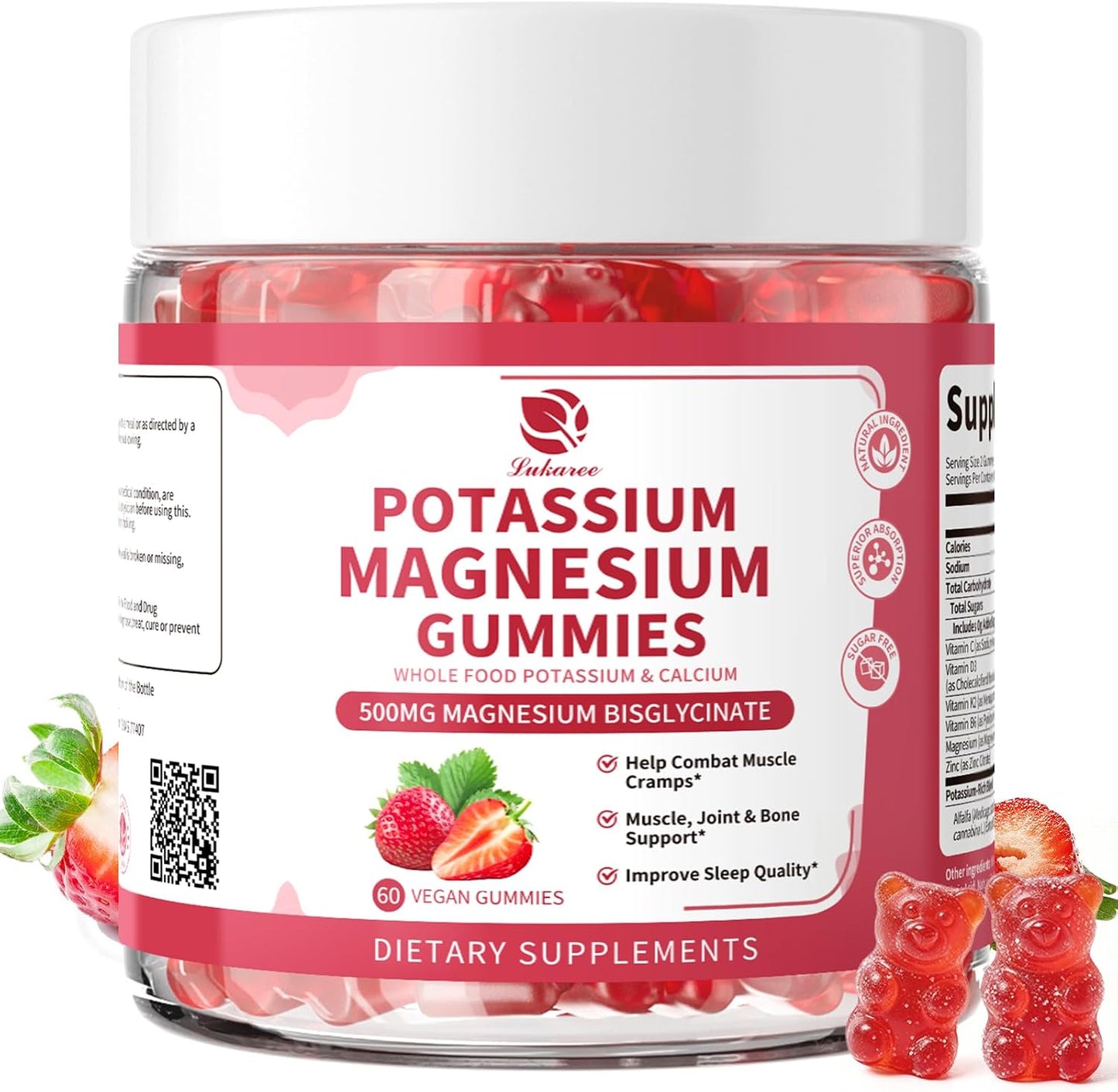 (2 Pack) Magnesium Potassium Supplement Gummies with Whole Food Calcium | New Formula Calm Magnesium & Plant Potassium Plus Chia Seed, D3, K2 & Calcium for Sleep, Leg Cramps & Muscle -Vegan, 60 Count