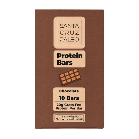 Santa Cruz Paleo Protein Bar – 20g Grass-Fed Whey & Collagen Protein – Wildflower Honey Sweetened, No Seed Oils, High Protein Snack Bar (Chocolate Flavor, Pack of 10)
