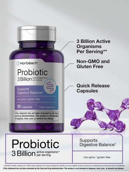 Probiotic for Women & Men's Digestive Health | 3 Billion CFU | 90 Capsules | Non-GMO