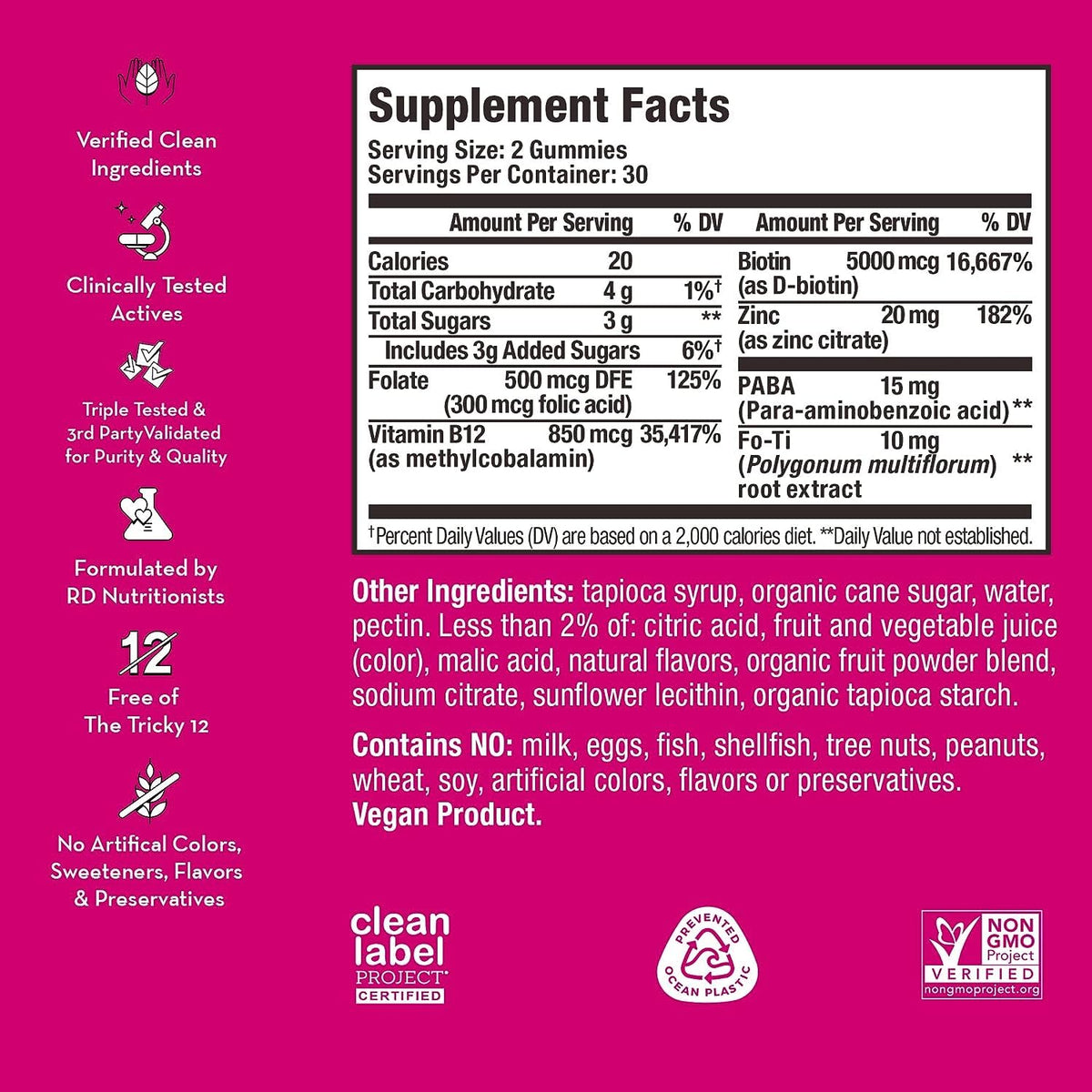 HUM Hair Strong - Daily Gummies with Biotin to Combat Hair Loss & Thinning - Fo Ti, Folic