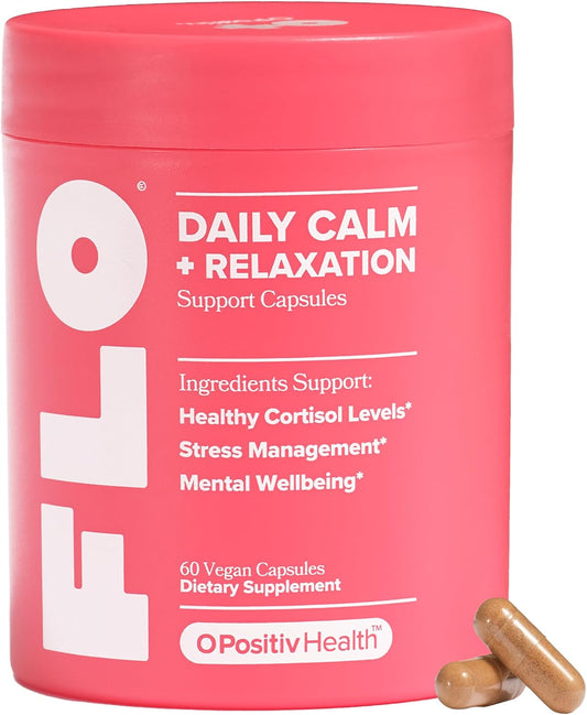 FLO Daily Calm & Relaxation – Daily Support for Healthy Cortisol Levels & Stress Management – With Clinically-Studied Doses of Sensoril® Ashwagandha, L-Theanine & St. John’s Wort – 30 Servings