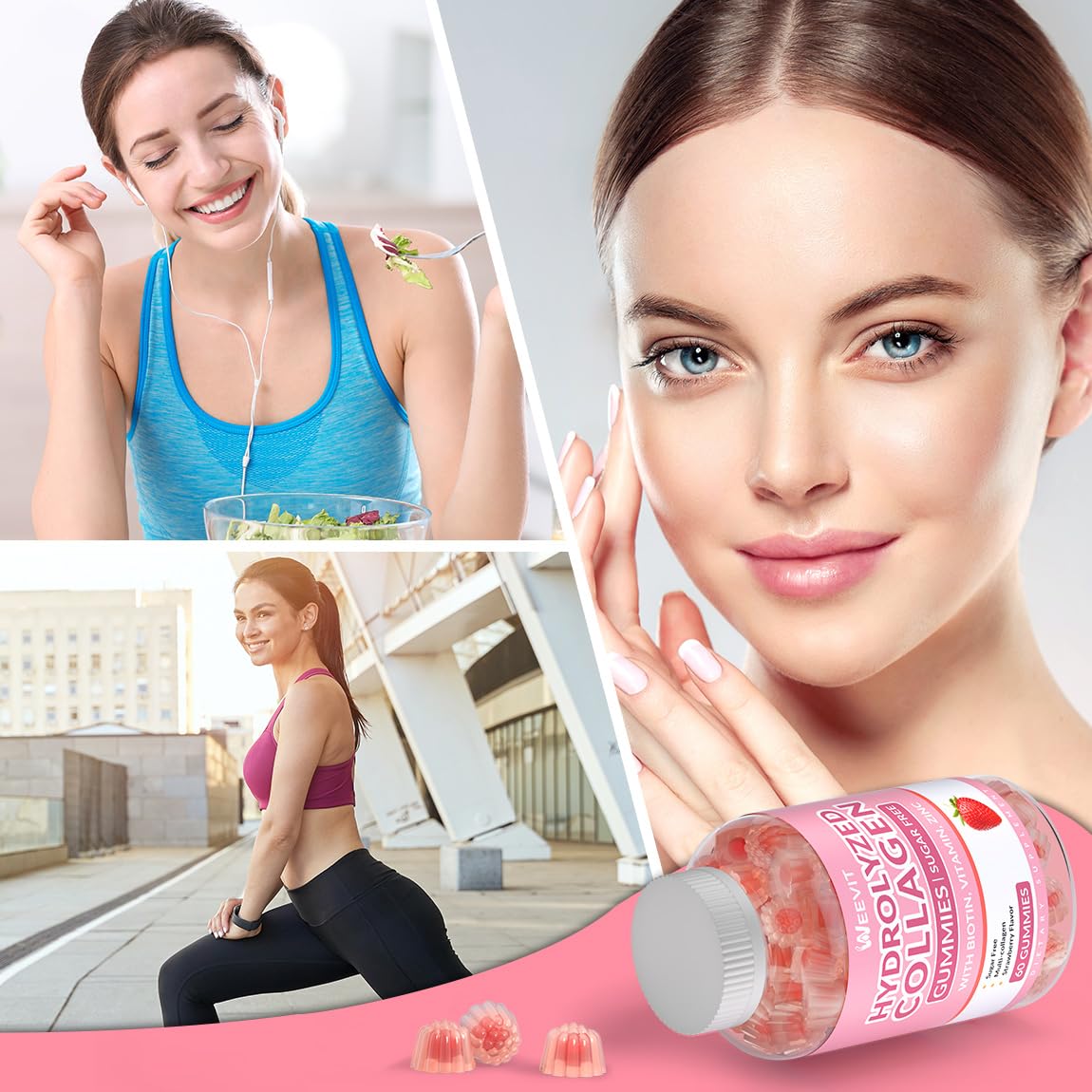 Collagen Gummies for Women, Vegan Hydrolyzed Collagen Peptides Gummies with Biotin