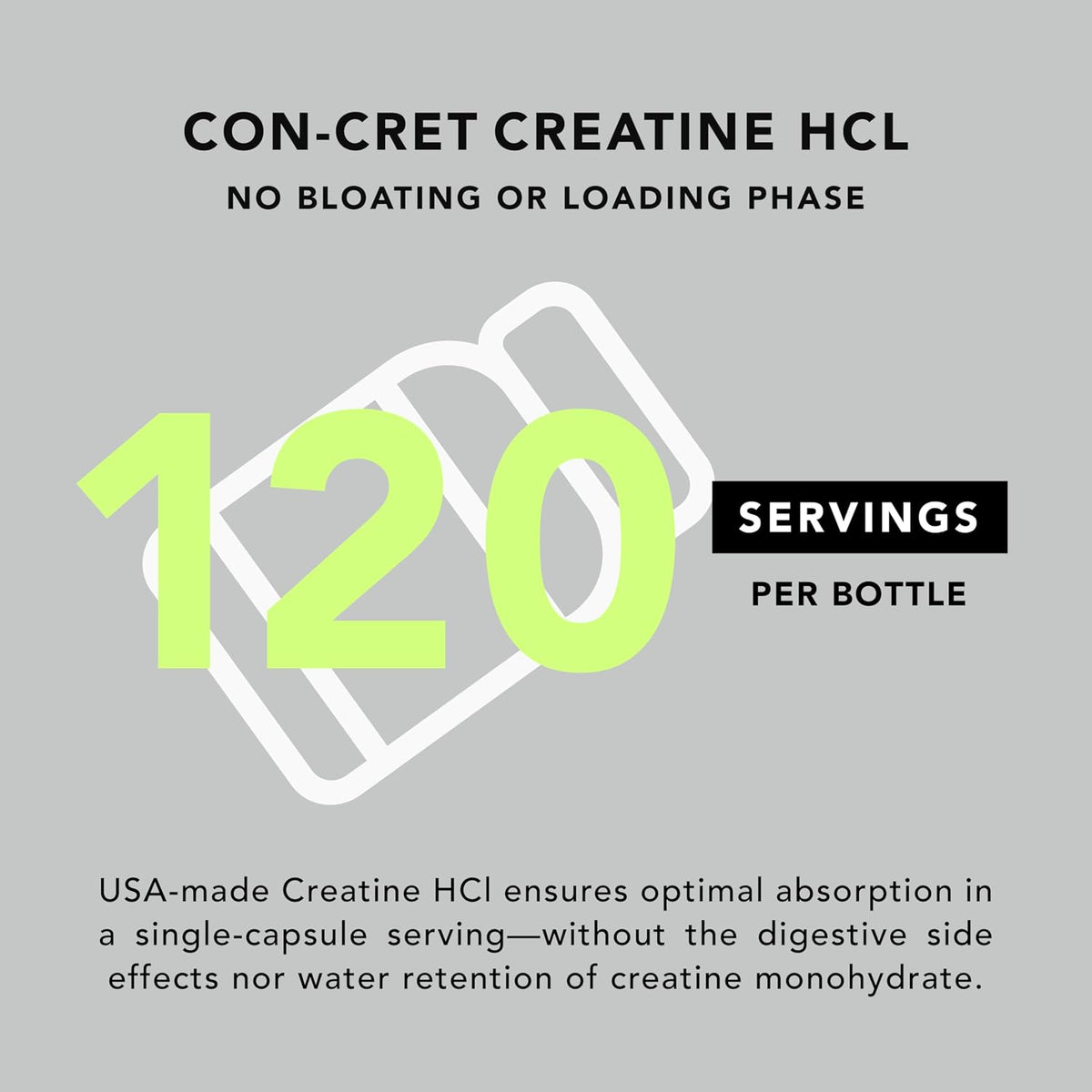 AMANDEAN Creatine HCl Capsules & Pills, CON-CRET, No Bloat, 750mg, 120ct