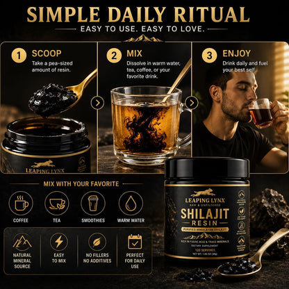 Resina Shilajit del Himalaya de 1,000 mg – 85+ oligominerales, ácido fúlvico orgánico de grado dorado | Cosechado alpino, secado al sol y purificado en laboratorio | Energía, vitalidad, apoyo inmunológico y cardiovascular | Sin OMG