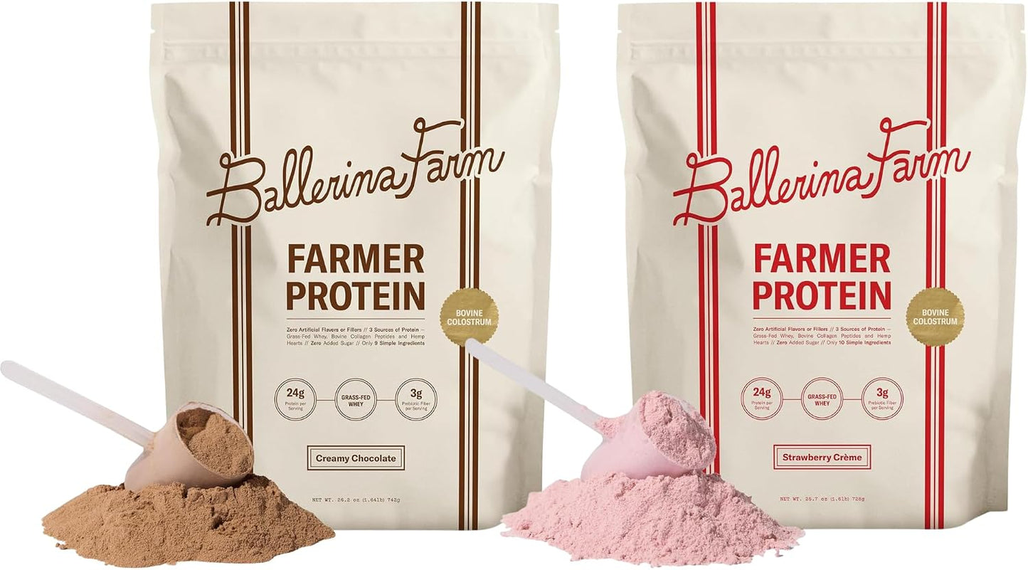Grass Fed Whey Protein Powder, Creamy Chocolate + Strawberry Crème, 24g Protein with Collagen Peptides, Bovine Colostrum, Hemp Hearts & Prebiotic Fiber, No Added Sugar, 40 Serving Total