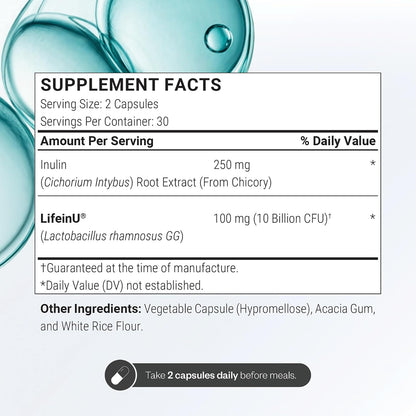 Supersmart Lactobacillus Rhamnosus GG 10 Billion CFU per Day (LGG Probiotic with Inulin) - L. Rhamnosus Supplement | Non-GMO & Gluten Free - 60 DR Capsules