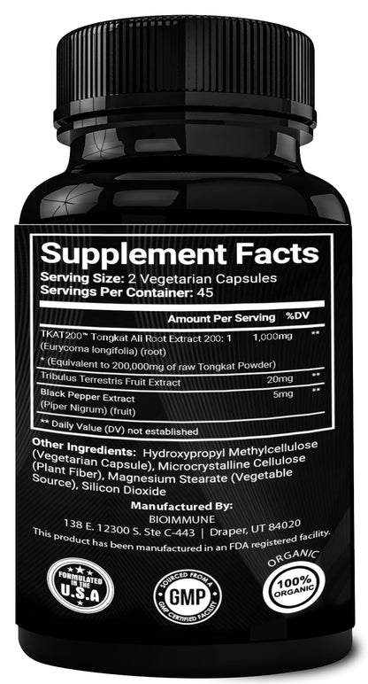 BioImmune Longjack Tongkat Ali Ultra Concentrated Purified Extract Capsules | Strength Muscle Mass, Drive, Performance