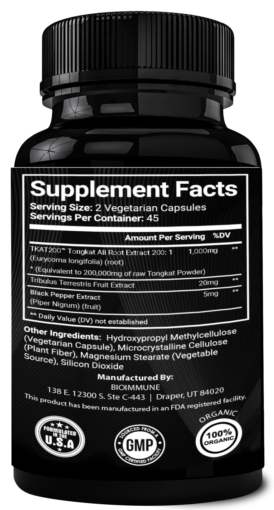 BioImmune Longjack Tongkat Ali Ultra Concentrated Purified Extract Capsules | Strength Muscle Mass, Drive, Performance
