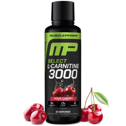 Muscle Pharm L-Carnitine 3000, The Ultimate Liquid L Carnitine Supplement for High-Performance, Supports Metabolism, Hydration & Energy, Zero Sugar, Low Calories, Sour Cherry Flavor, 32 Servings