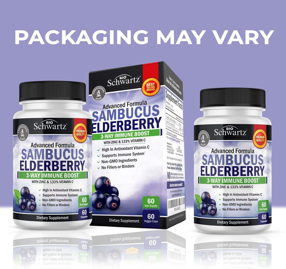 Elderberry Capsules with Zinc and Vitamin C for Adults, 60 Count
